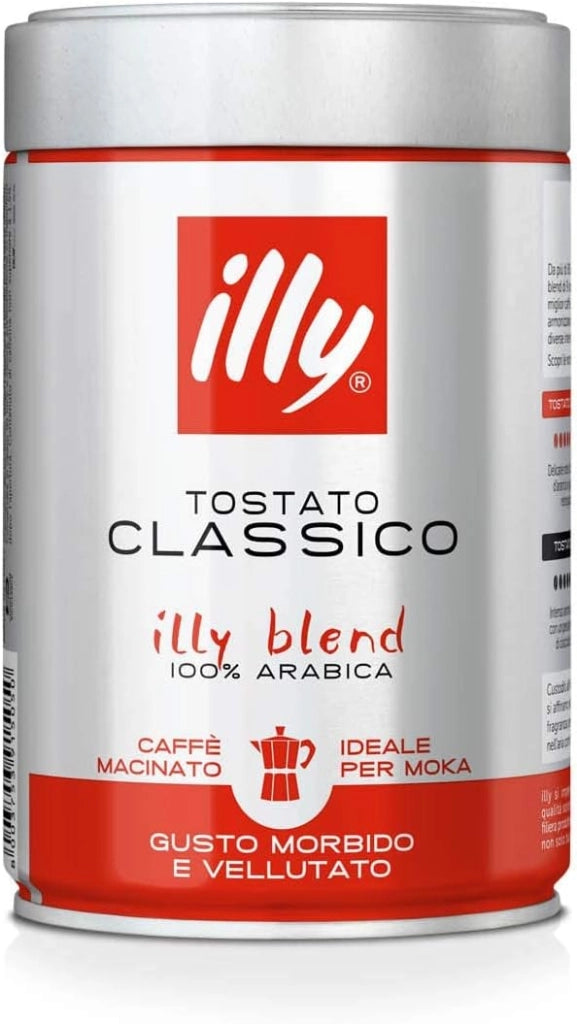 Illy caffè macinato per moka tostato classico, 1 barattolo da 250 grammi