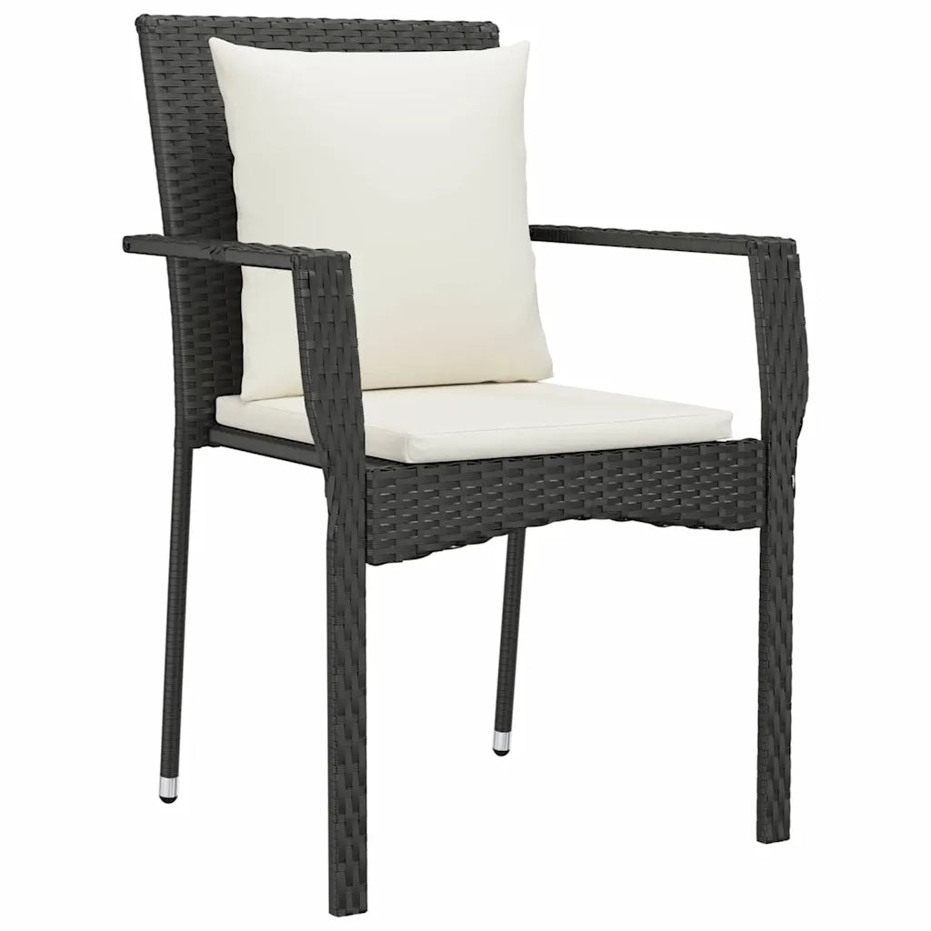 Set da Pranzo per Giardino con cuscino 3 pcs Nero polyrattan