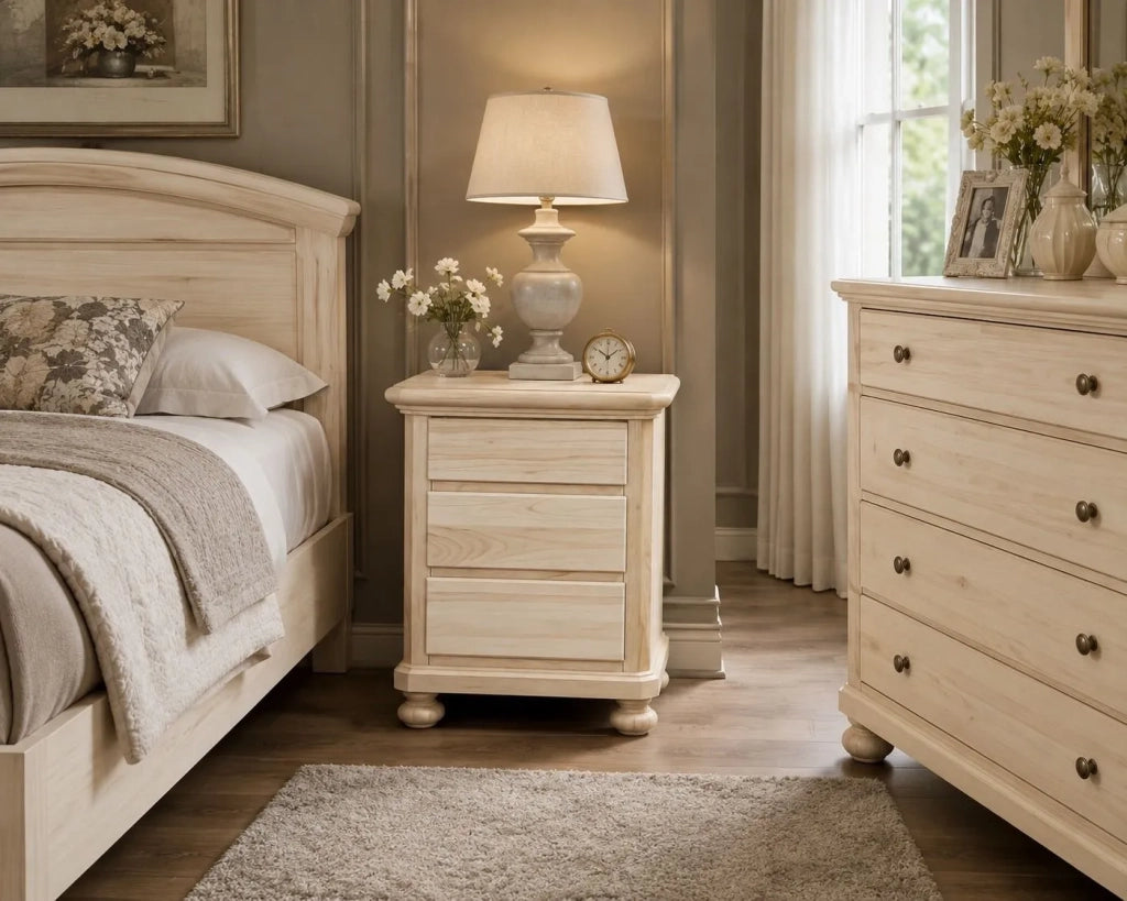 Comodino classico 3 cassetti legno grezzo 50x38x66 (453) - Mobili 2G
