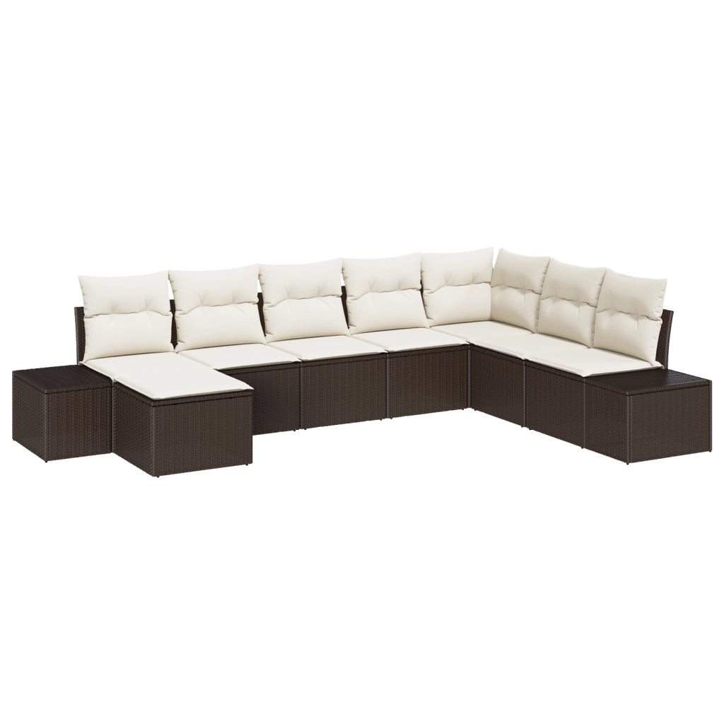 Set di divani da giardino 8 Pezzi con Cuscini Marrone Rattan Sintetico