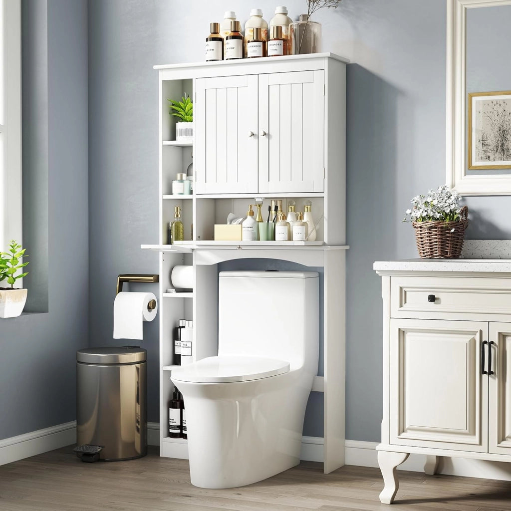 Armadietto WC con ante mobile da bagno autoportante sopra la toilette, armadietto per lavatrice con mensola da bagno regolabile, 80 cm x 21 cm x 165 cm