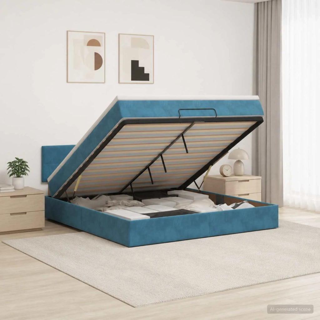 Letto ottomano con materasso Blu Scuro 140 x 200 cm Velluto 3456565