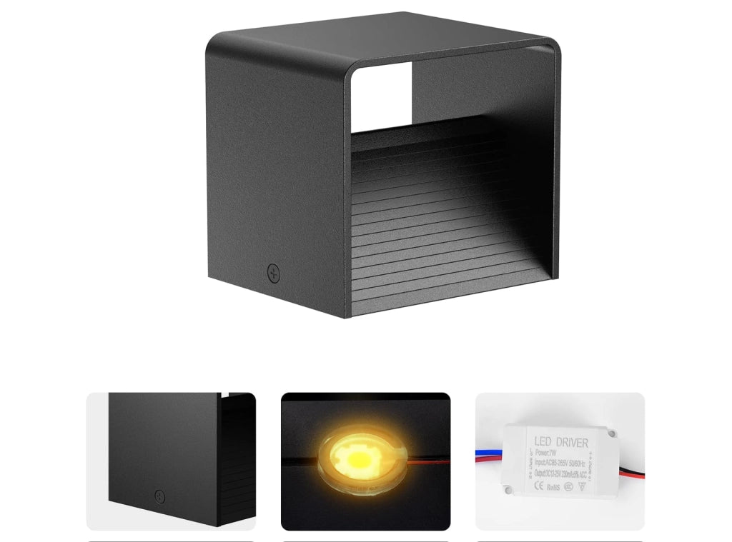 2 LED da Parete 7W HANDSONIC con Luce Calda 3000K Illuminazione per Interni Soggiorno Camera Corridoio Scale Nero