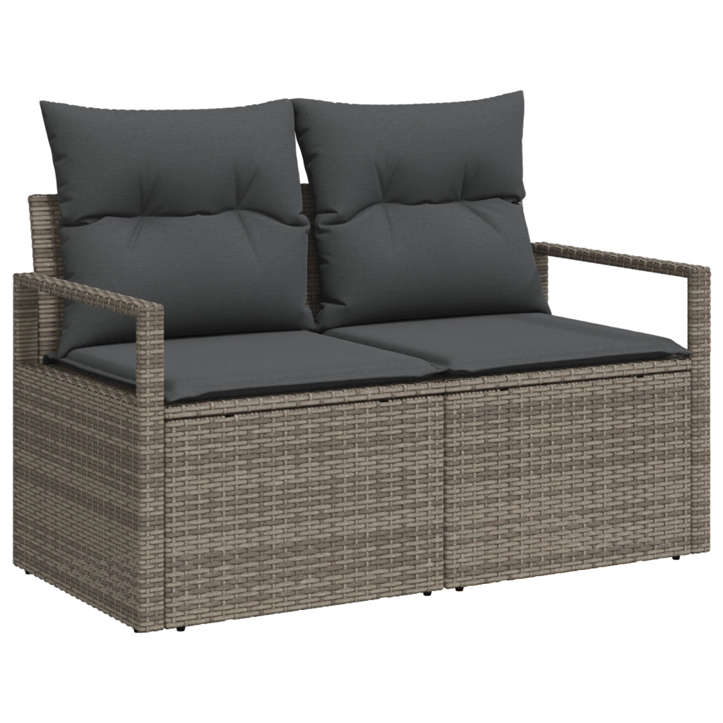Set di divano da giardino in 10 pezzi con cuscini grigi in polyrattan acacia