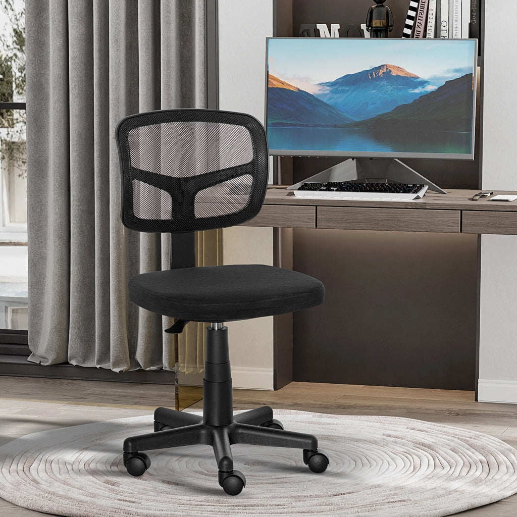 Sedia da Ufficio Ergonomica in Rete Senza Braccioli e Regolabile in Altezza, Nero