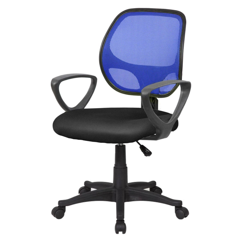 Sedia da ufficio Filiberta, Poltrona operativa a rete con braccioli, Seduta ergonomica da ufficio, 56x57h88/100 cm, Nero e Blu
