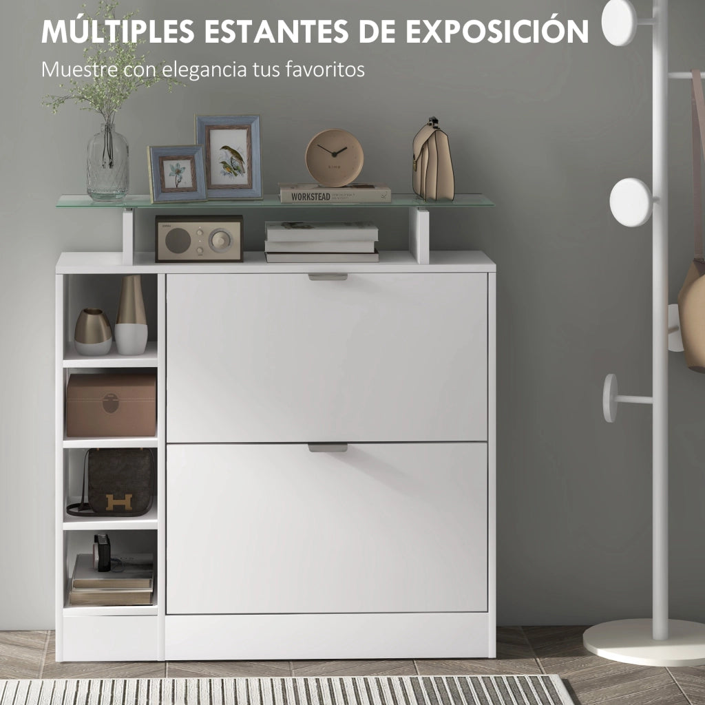 Mobile per scarpe con cassetti e ripiani ¨C zephmum ¨C bianco 89x25x92 cm