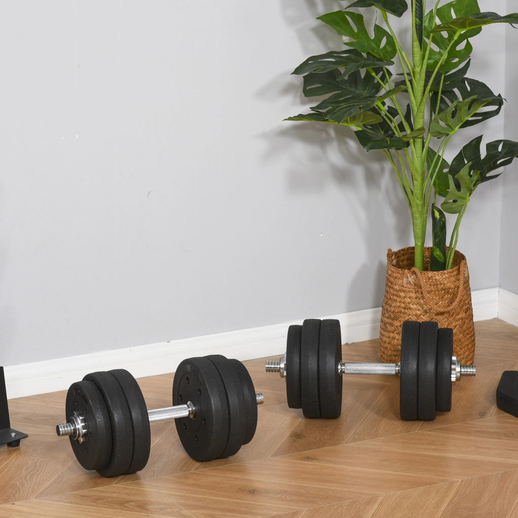 SET DI 2 MANUBRI PESI DA 30KG TOTALI CON 12 DISCHI IN ACCIAIO E PLASTICA PER ALLENAMENTO A CASA