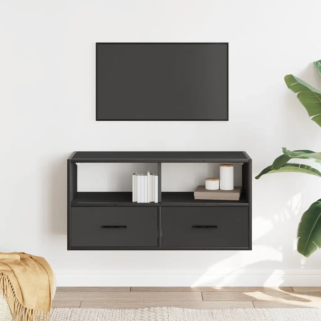Mobile TV-Credenza per TV-Console TV Nero 80x31x39,5 cm in Truciolato e Metallo 553368