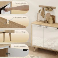Credenza Moderna a 3 Ante con Ripiano Regolabile, 107x35x77 cm, Bianco Lucido e Rovere
