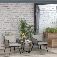 Set da giardino in rattan sintetico 3 pezzi con 2 poltrone e tavolino, cuscini inclusi, struttura in acciaio, grigio