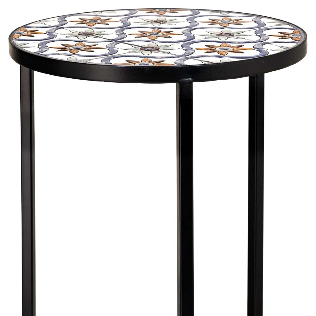 Set 3 pezzi mosaico e staffa in ferro battuto Bianco D30x68h-D25x57h-D