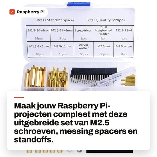 Accessori per Raspberry Pi - Standoff in ottone - Assortimento con scatola di stoccaggio - Viti M2.5 - Viti con dado di elevazione - Guscio di vite a vite.