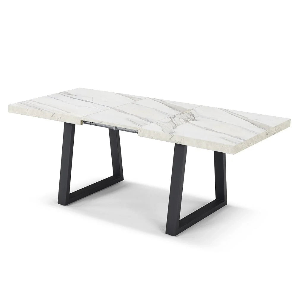 Tavolo da pranzo allungabile Marmo di Carrara 145x85 MADE IN ITALY modello GOYA fino a 195 CM per sala da pranzo, cucina e soggiorno, design moderno con top in melaminico