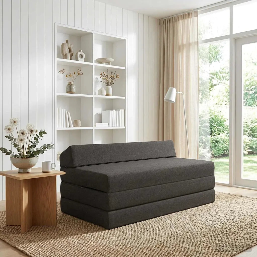 Divano Letto Pieghevole Grigio Scuro 120 x 60 x 49 cm Tessuto