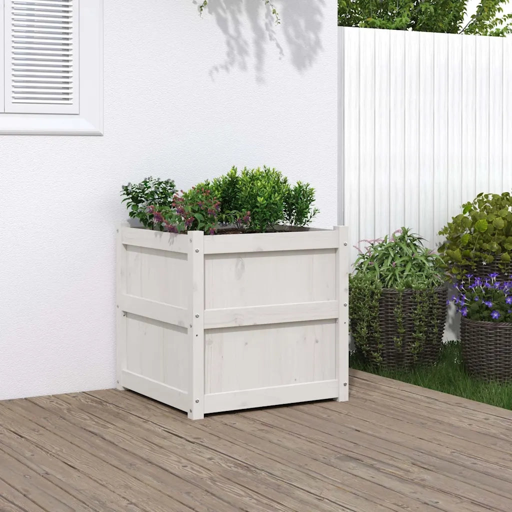 Fioriera da Giardino Bianca 60x60x60 cm Legno Massello di Pino 837426