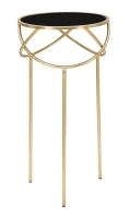Tavolino Alto in Vetro e Metallo, Ø 40X80 cm, Nero e Oro