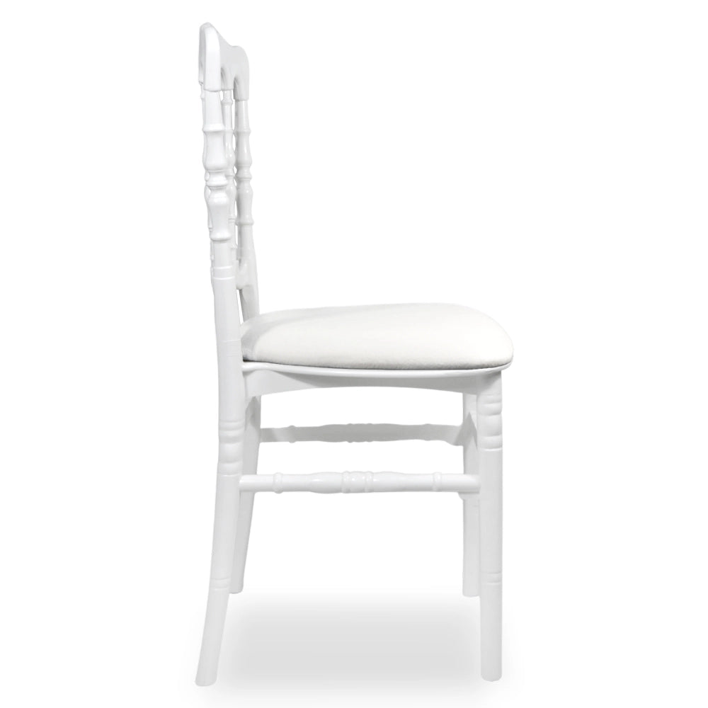 Set da 20 Sedie Napoleon in Plastica Bianche con cuscino similpelle bianco