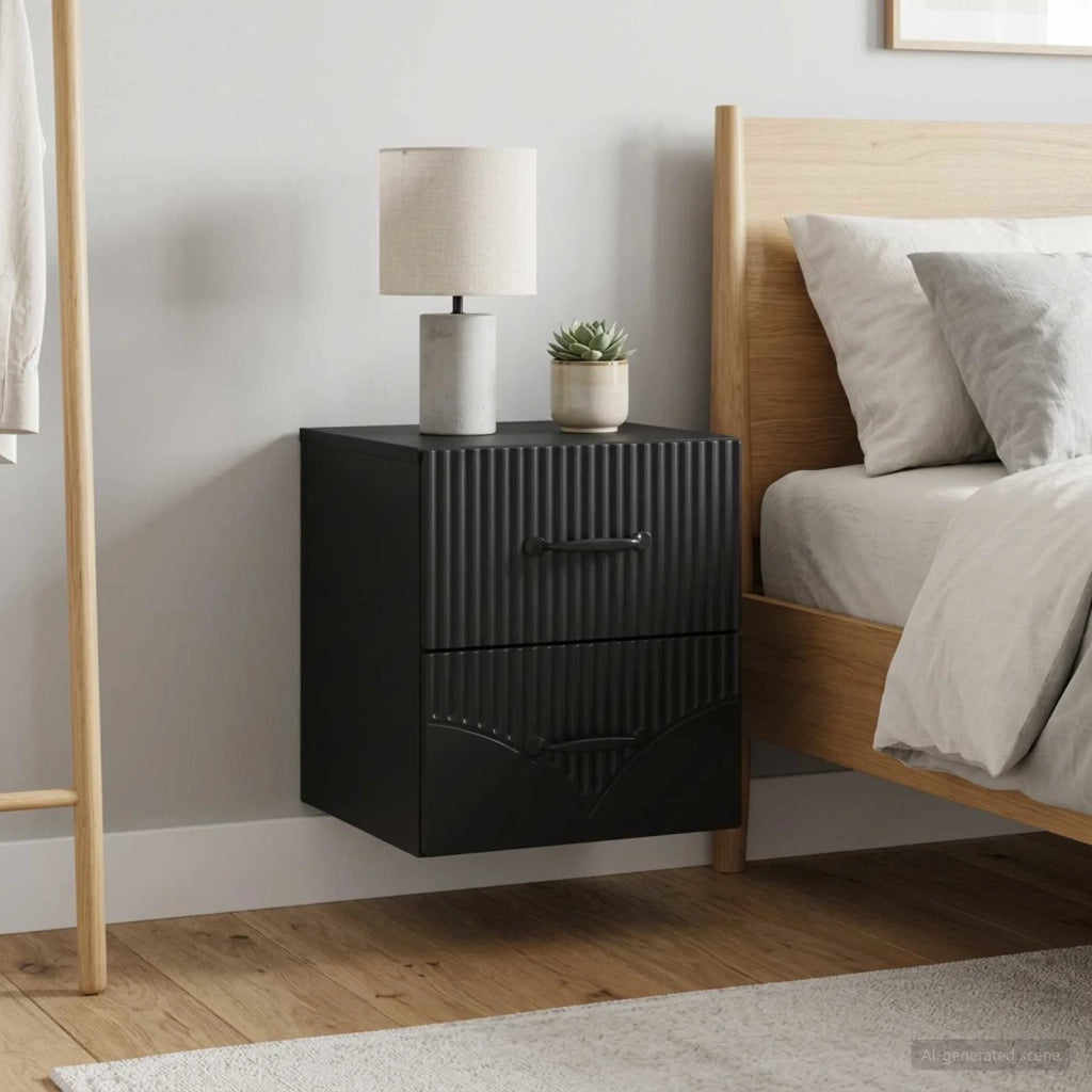 Mobiletto da notte a muro 2 pz Nero 34,5 x 33 x 40 cm 898978