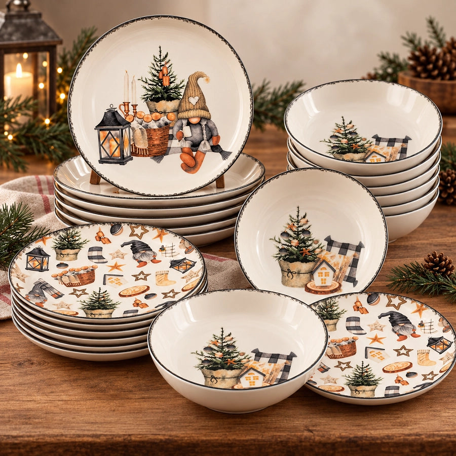 Servizio di Piatti da Tavola H&H Country Winter Stoneware Natale 18 Pezzi
