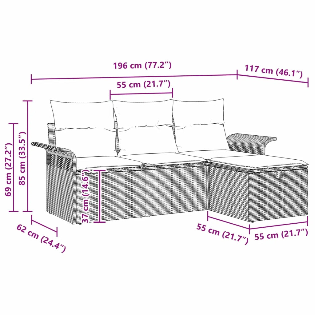 Set Divano da Giardino 4 pcs Marrone e Rosso polyrattan 3358853