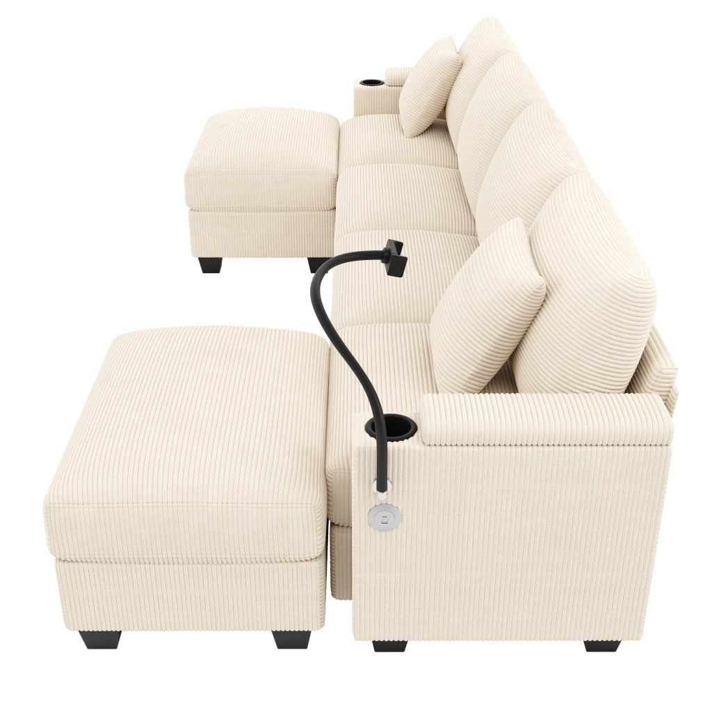 Divano Angolare U con Funzione Letto ¨C Xylo ¨C Cordura Beige, Portacellulare e USB