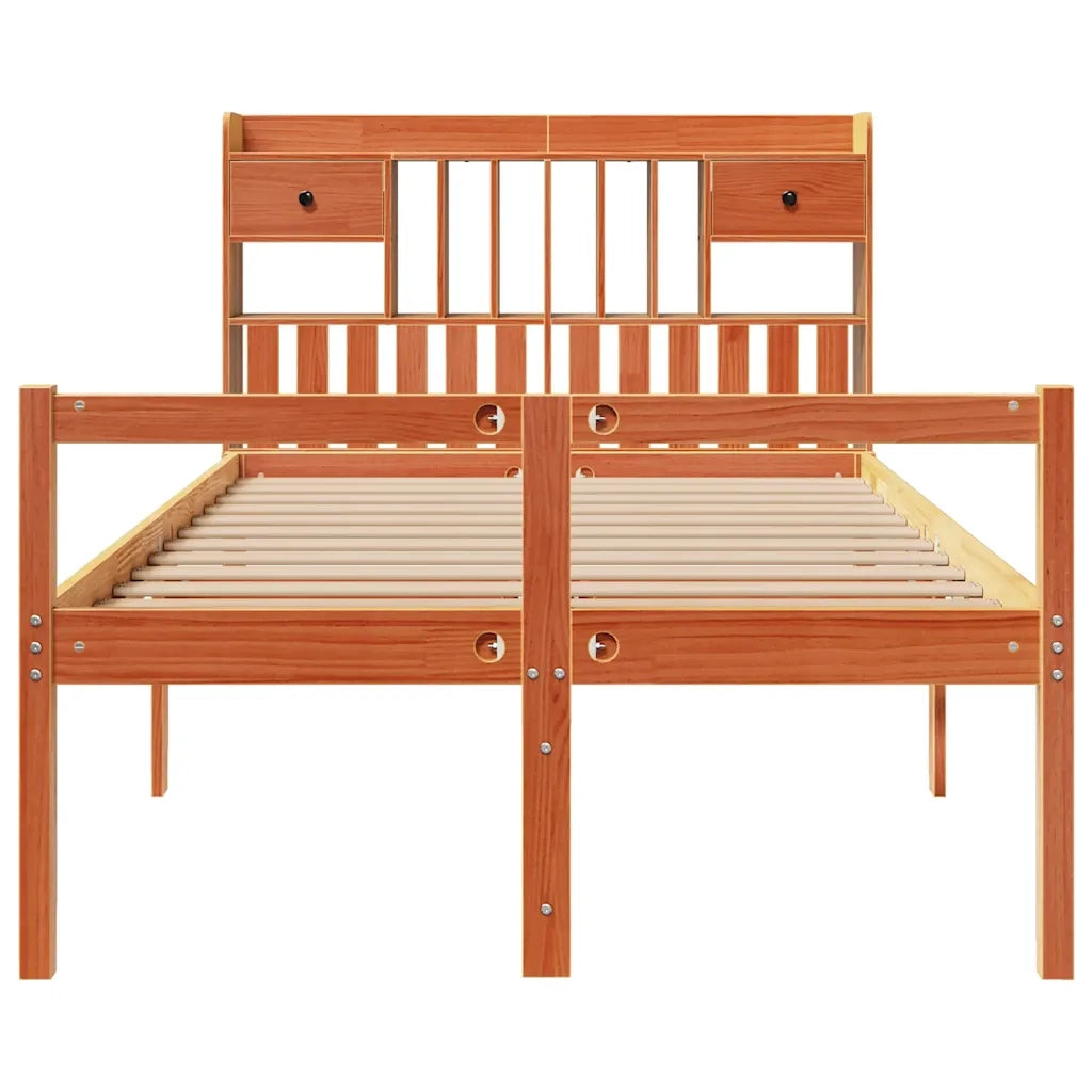 Letto Libreria senza Materasso Marrone Cera 135x190 cm in Pino 3322068