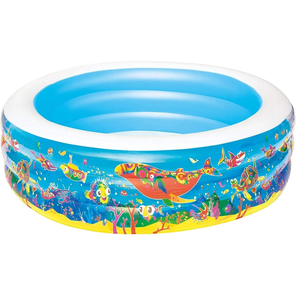 Trade Shop - Piscina Rotonda Gonfiabile Per Bambini 196x53 Cm A 3 Anelli Fantasia Pesci 016133 -