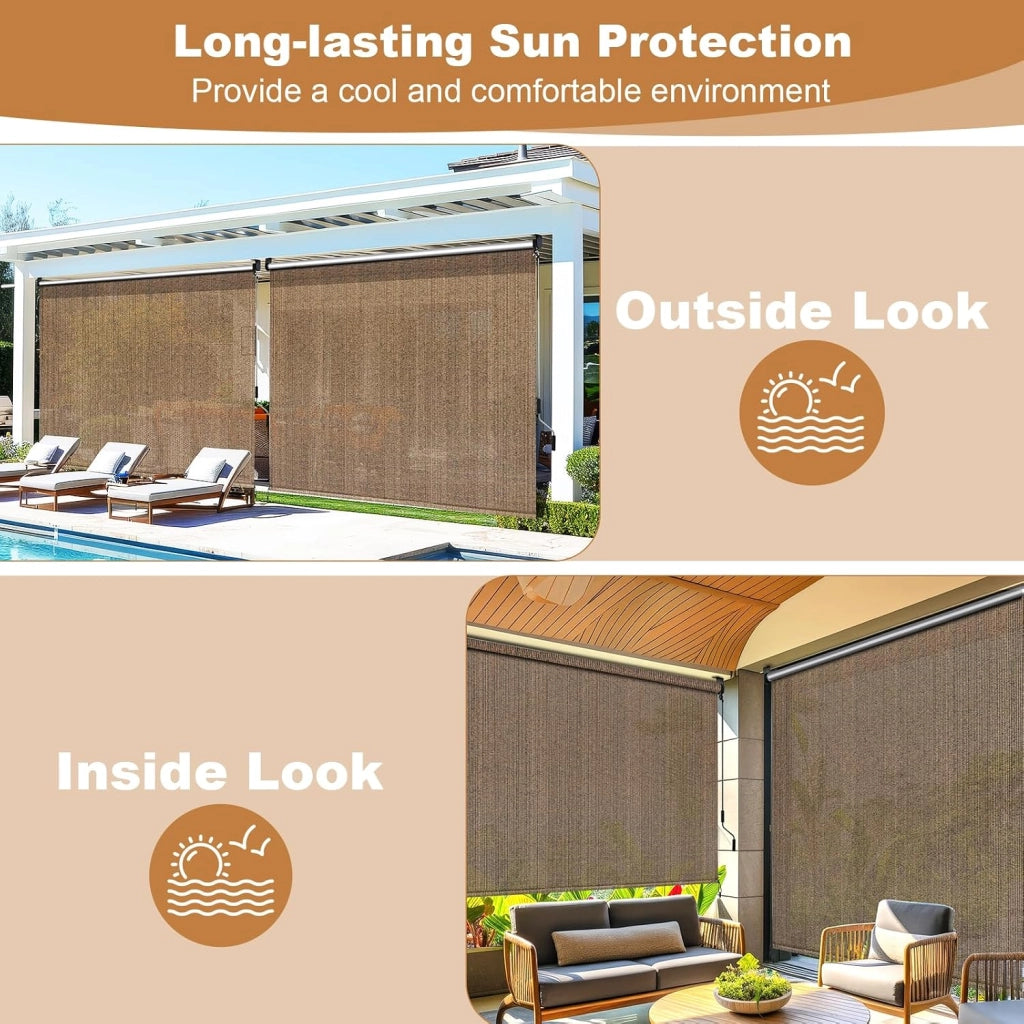 Tenda da sole verticale 120 x 180 cm, in HDPE per terrazze, tenda da sole da balcone, tubo in alluminio con manovella wireless, per balcone, terrazza, giardino, marrone, 1 pezzo