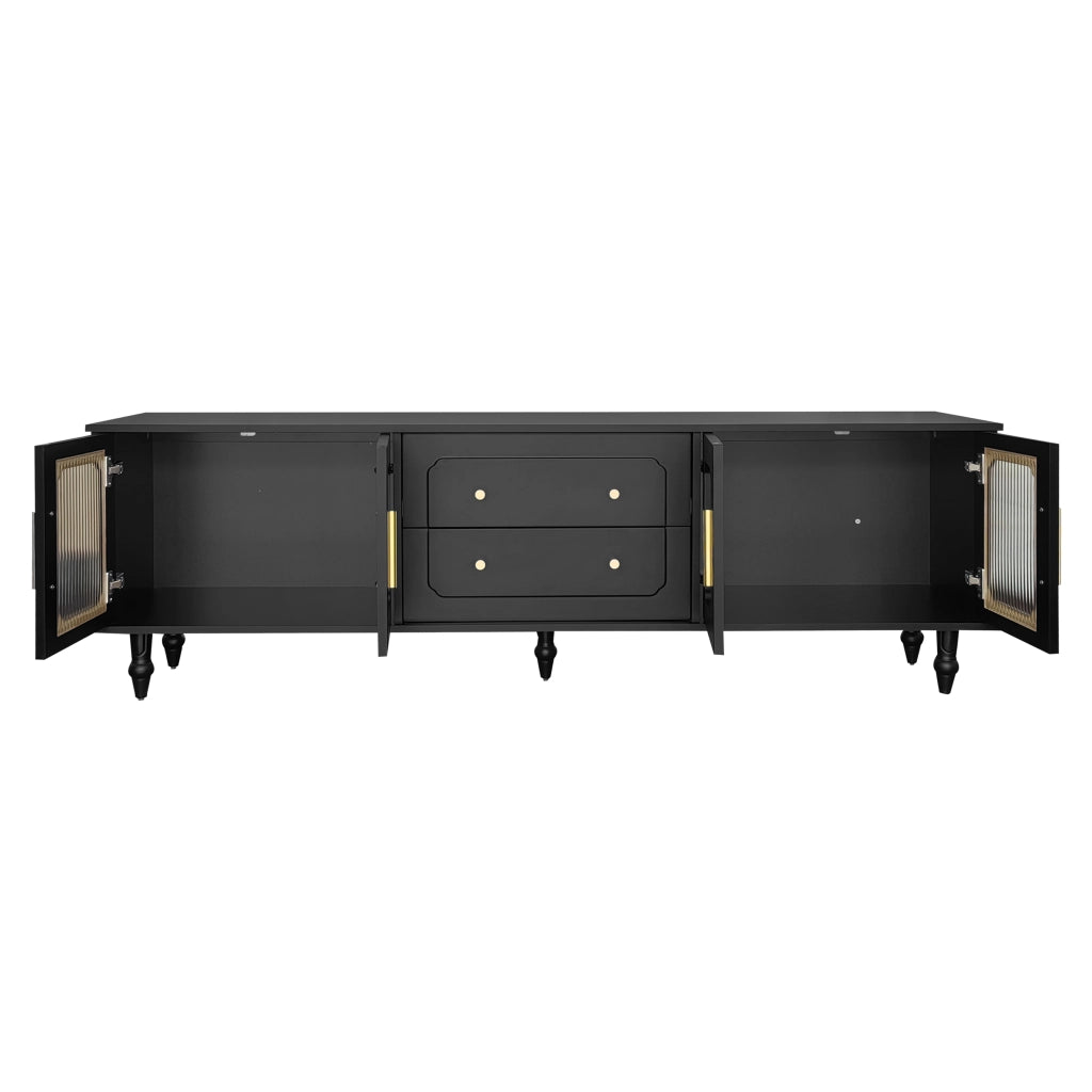 Mobile TV Basso Stile Retr¨° ¨C MINIMAL ¨C Legno Massello, Porta in Vetro, Nero