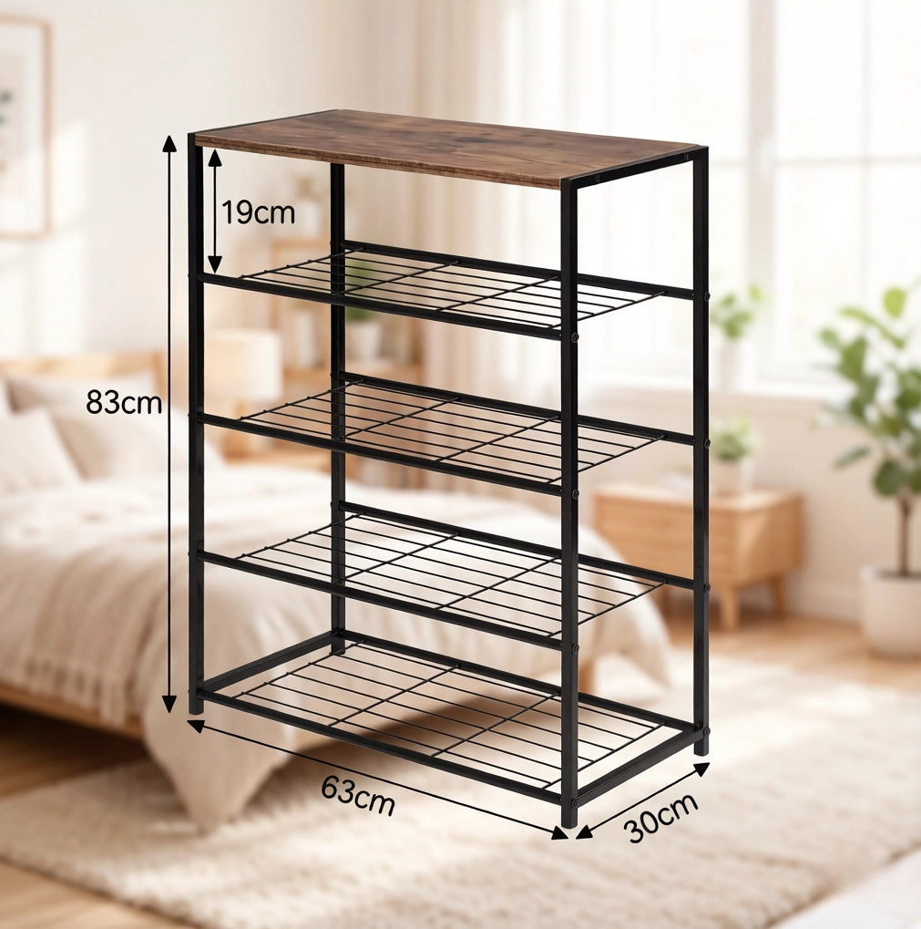 Scarpiera aperta 63x30x83 cm in MDF e metallo nero， stile industriale