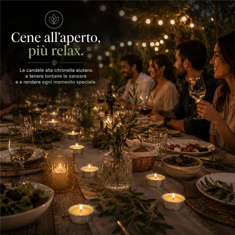 SET 48 CANDELE ALLA CITRONELLA BASE IN ALLUMINIO PER USO ESTERNO CON SPAGO DURATA +10H