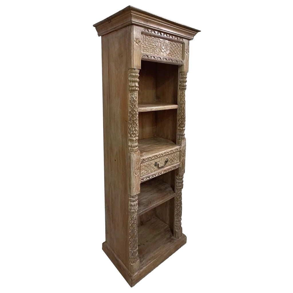 Libreria in legno con finitura artigianale marrone, 57x38x180h cm