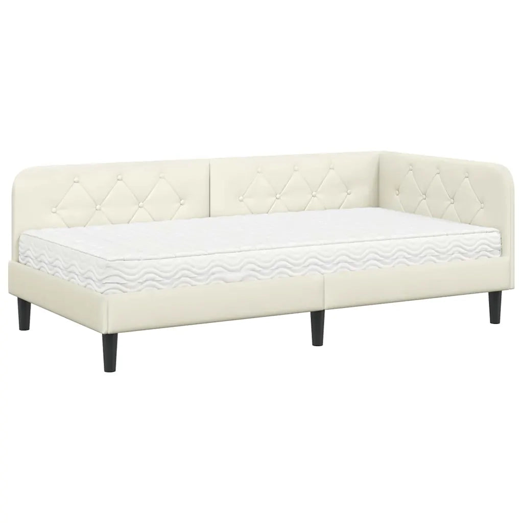 Cornice del letto ad angolo Crema 90 x 200 cm Velluto 3394161