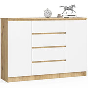 Cassettiera AKORD K140 Quercia Artisan 138 cm 2 ante 4 cassetti inserto frontale Bianco 138x40x99 cm