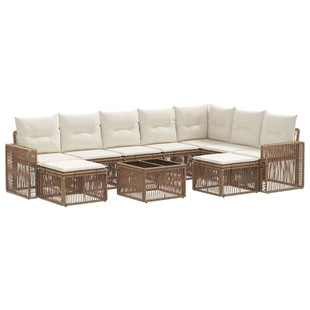 Set Divano da Giardino 10 pcs Beige e Bianco Crema polyrattan