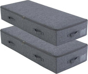 Set di 2 Grandi Cassetti di Archiviazione per Coperte - Dimensioni Regina/Re - Tavole in Plastica All'interno - Stabile e Mantenimento della Forma - Nero Grigio