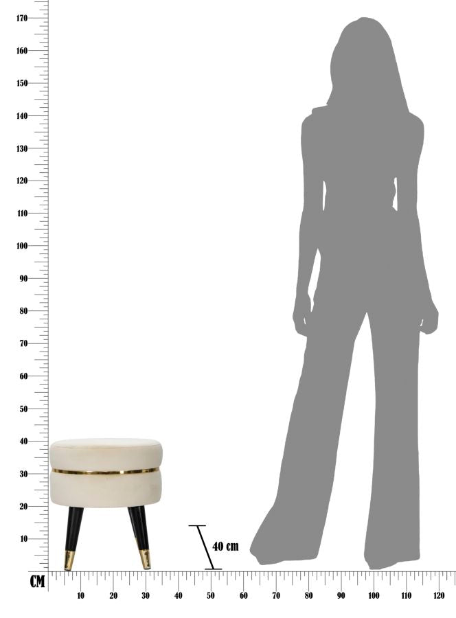 Sgabello Paris Ø35x40,5 cm in Legno Spugna Metallo e Poliestere Crema Nero e Oro