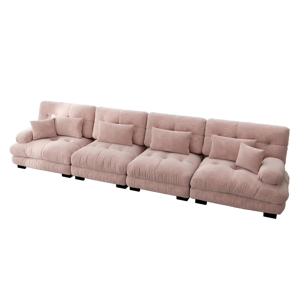 Divano letto angolare 4 posti ¨C Minimal ¨C Rosa in tessuto chenille
