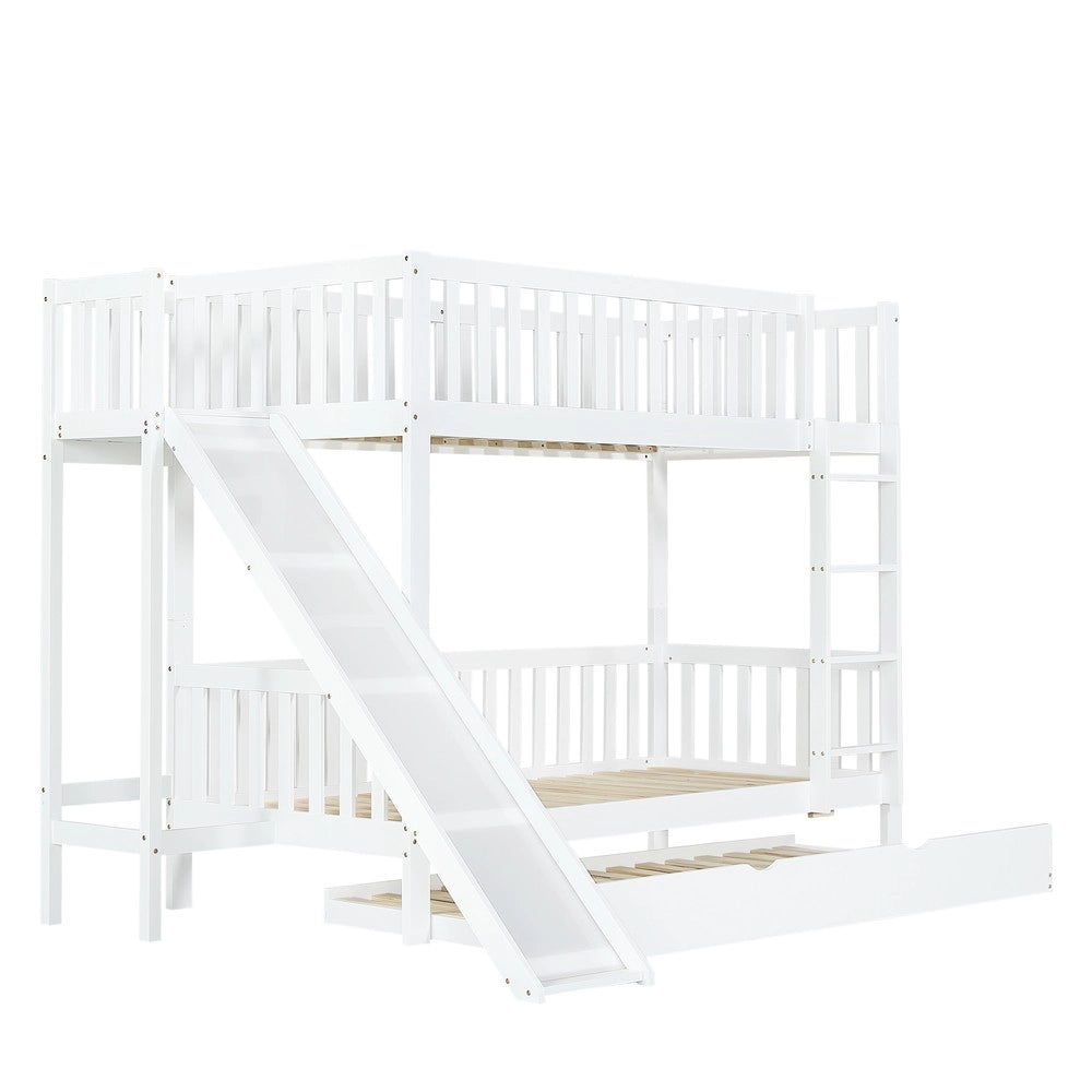 Letto a Castello con Letto Estraibile, Scivolo e Scala, Pino e MDF ¨C Xylo ¨C Bianco 90x200cm