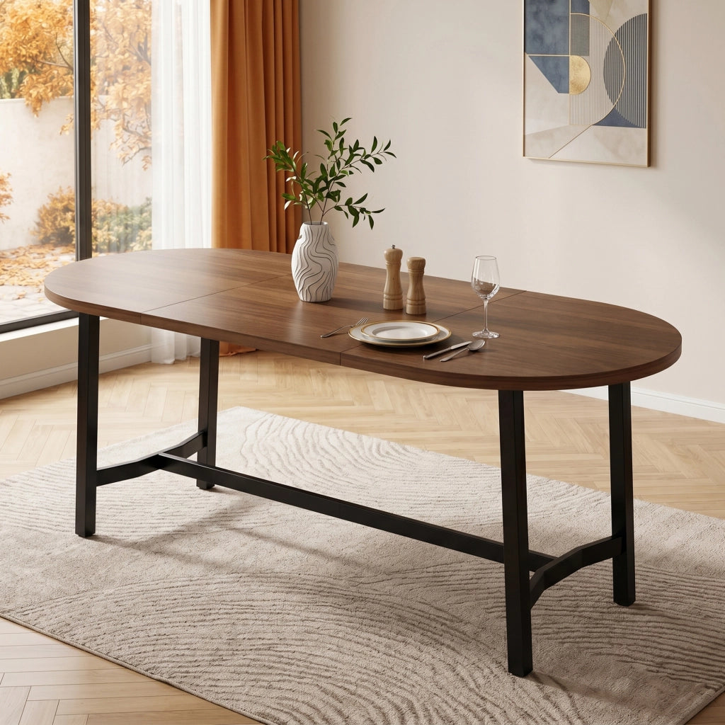 Tavolo da pranzo - 180x80x75 cm - angoli arrotondati - gambe in ferro - per 6-8 persone - noce
