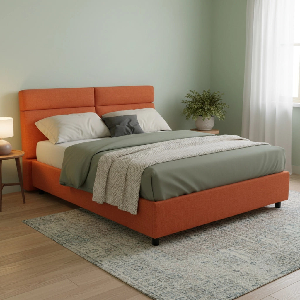 Letto Matrimoniale Asica, Letto Matrimoniale Materasso Incluso Made in Italy, Arancione
