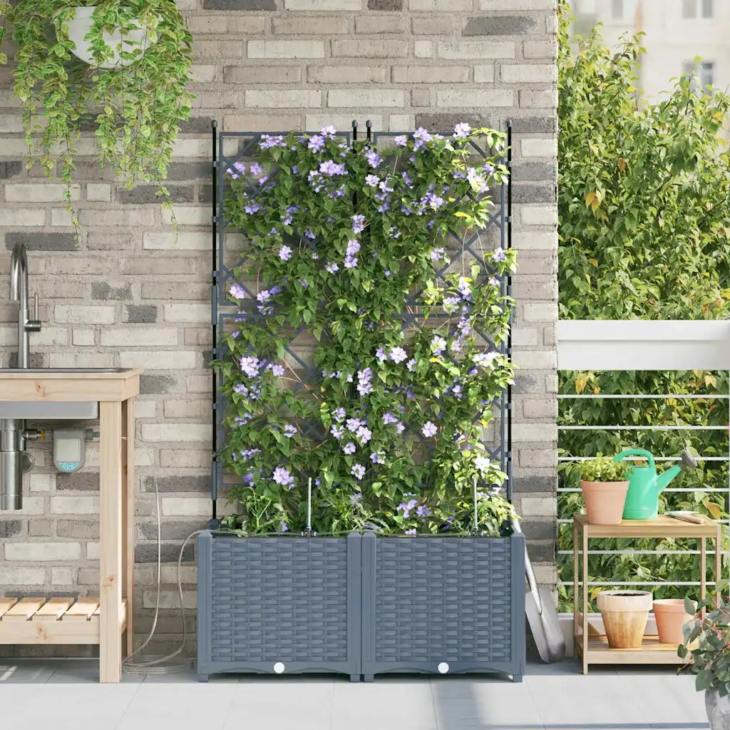 2 pz Fioriere | Cassetta per fiori | Vaso da giardino Grigio Chiaro 80 x 40 x 142 cm Plastica