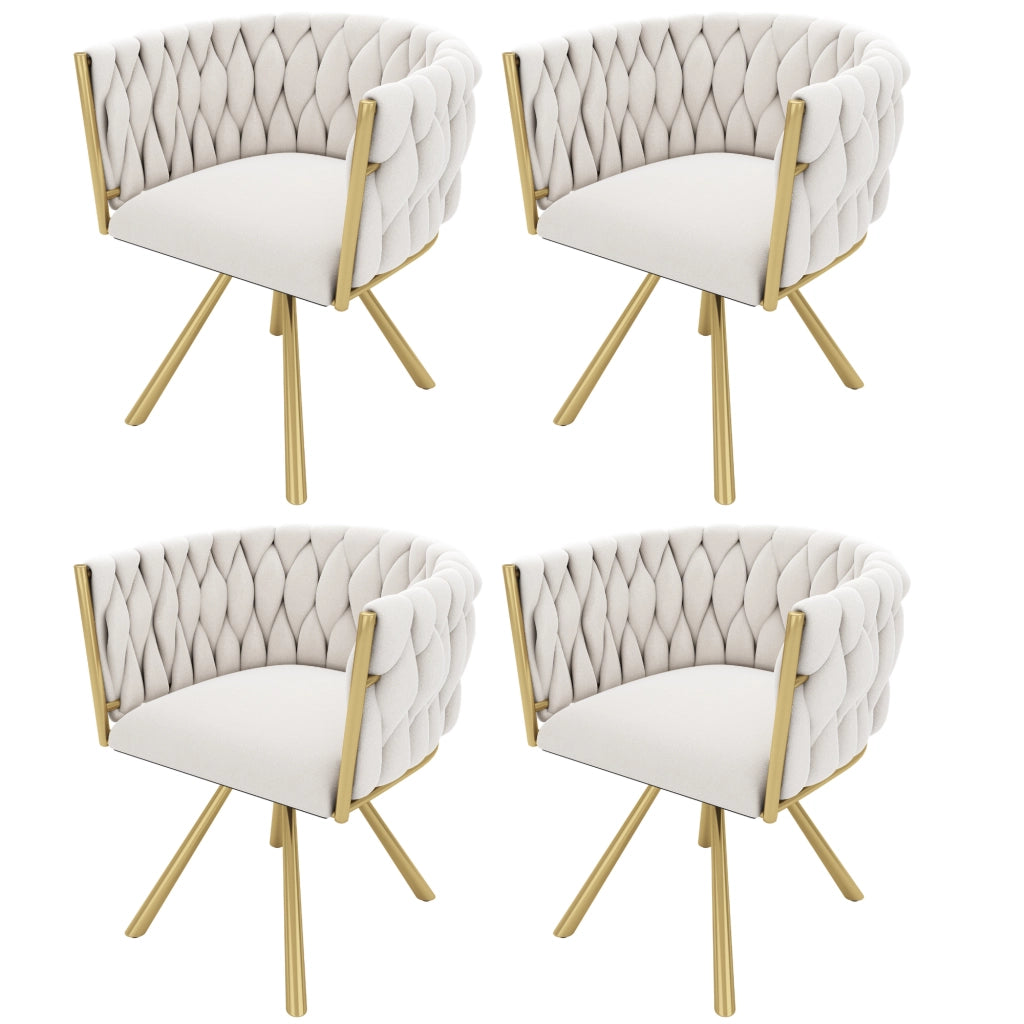 Set di 4 sedie da pranzo girevoli - con schienale ergonomico - in velluto beige e oro