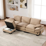 DIVANO 3 posti con pouf 260x132x84 cm in corduroy khaki con USB-C