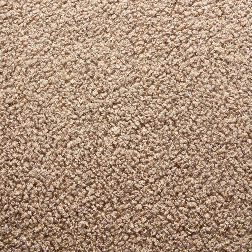 Poltrona con schienale curvo in tessuto bouclé tortora base girevole 360° Art Deco dorato