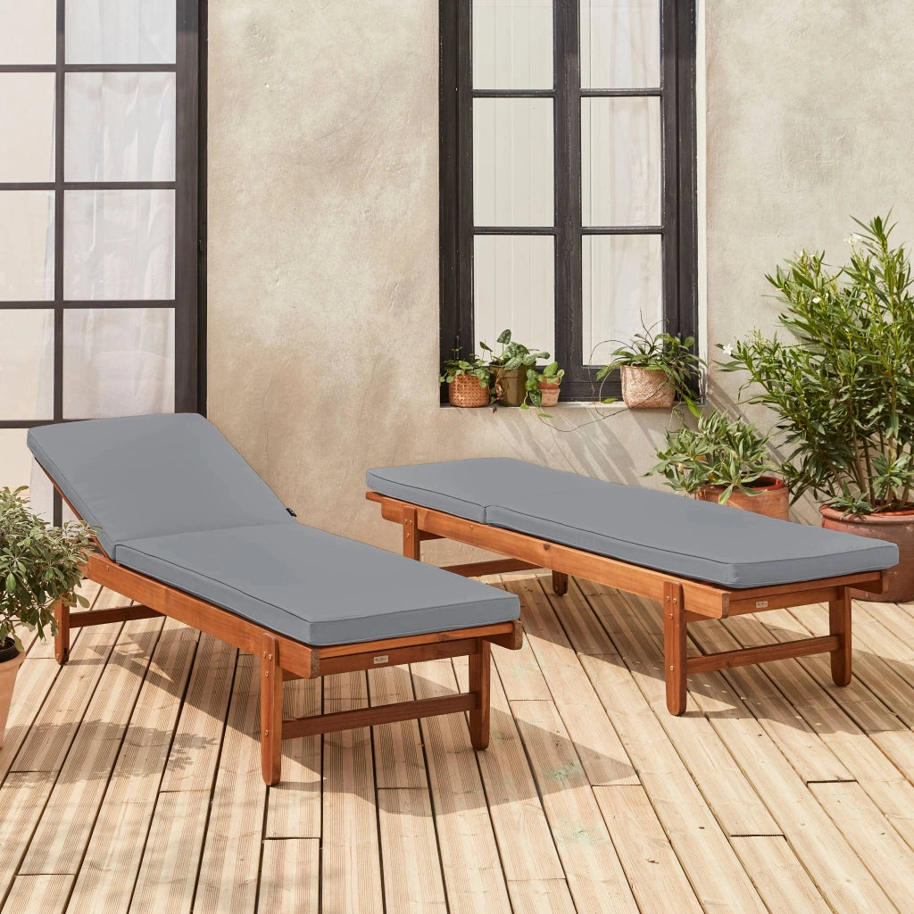 Set 2 lettini prendisole in legno multiposizione, grigio