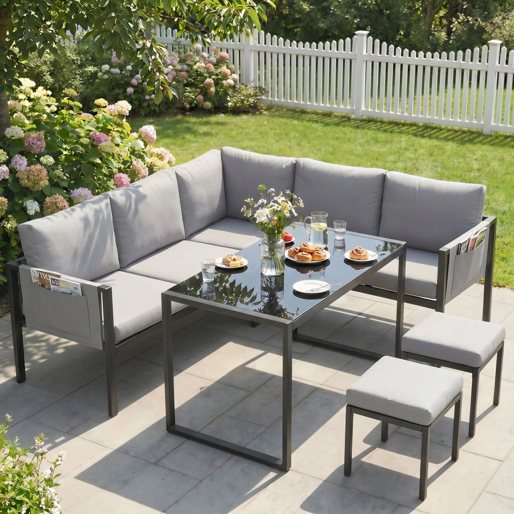 Divano Angolare Esterno Set da Giardino 6 Pezzi ¨C zephmum ¨C Grigio Polyrattan 10cm Cuscini