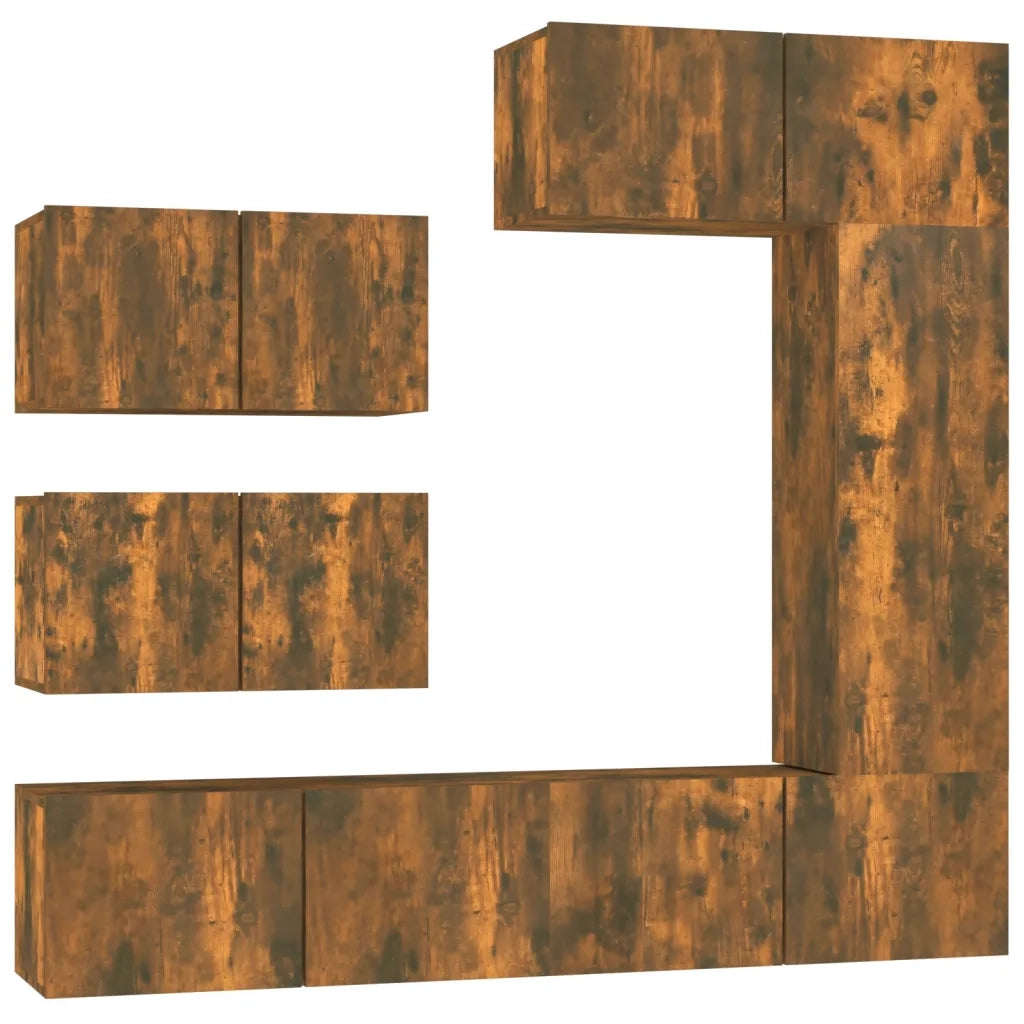 Set di Mobili Porta TV 6 pz Rovere Fumo in Legno Multistrato cod mxl 12123