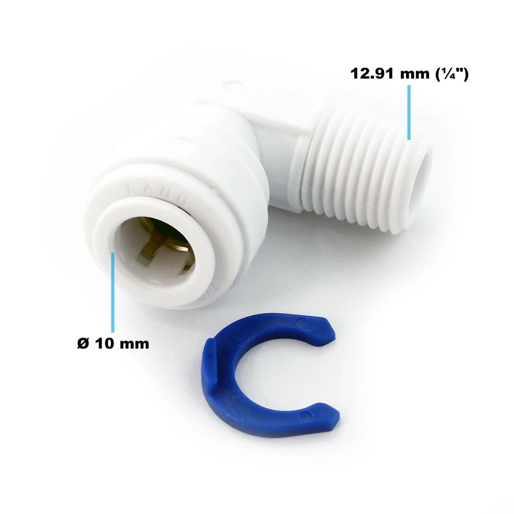 Raccordo Jaco 90° per tubo da 10 mm (1/4") filettatura maschio da 12,91 mm osmosi inversa 16_0002126